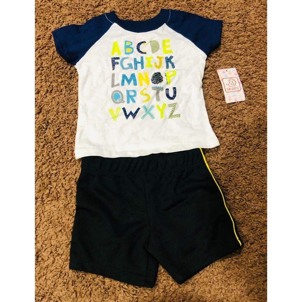Swiggles Alphabet Shirt Gym Shorts Matching Outfit 2 Piece White 12 Months NWT